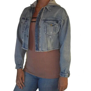 American Eagle Women's XS Distressed Denim Hooded Jacket